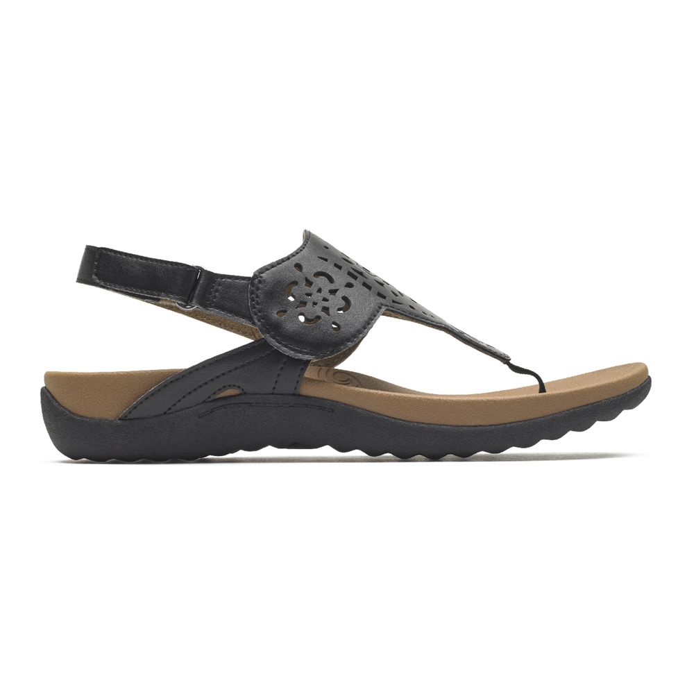 Rockport Women's Ridge Circle Cutout Thong Sandals - Black - USA (7036APUDC)